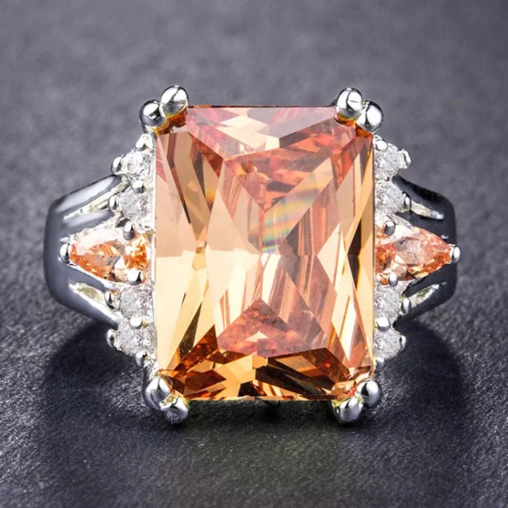 Sterling Silver Princess Cut Citrine Ring